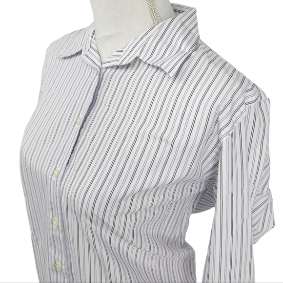 Land's End Purple and White Striped Button Down Size 12p - Picture 3 of 14